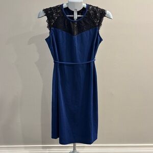Oh Baby by Motherhood Elegant Maternity Blue Dress with Black Lace, size S